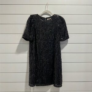 Black Sequin Short Sleeve Dress